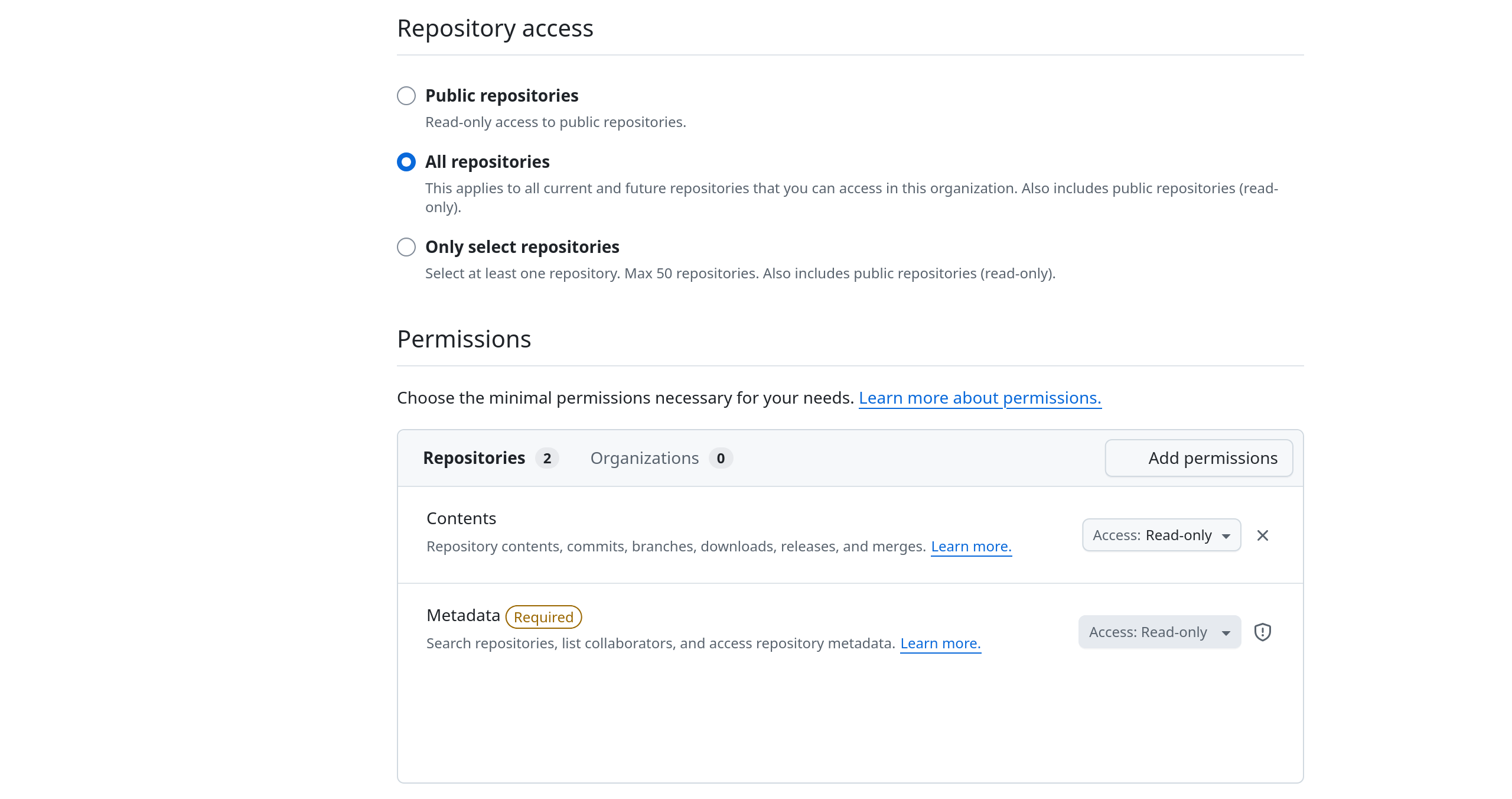 Generating a fine-grained PAT that can download private repos