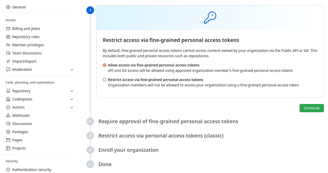 Setting personal access token access to organization resources