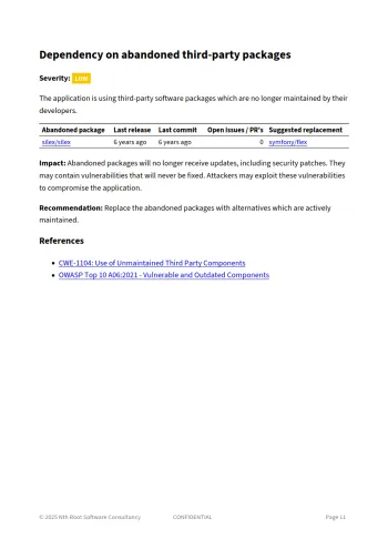 Example finding: unmaintained dependencies