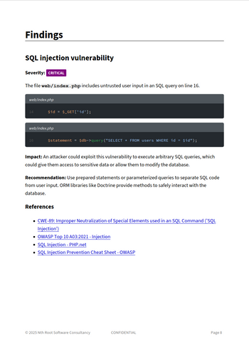 Voorbeeld van een bevinding: SQL-injectie