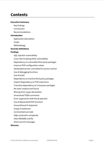 Security Audit Report Table of Contents